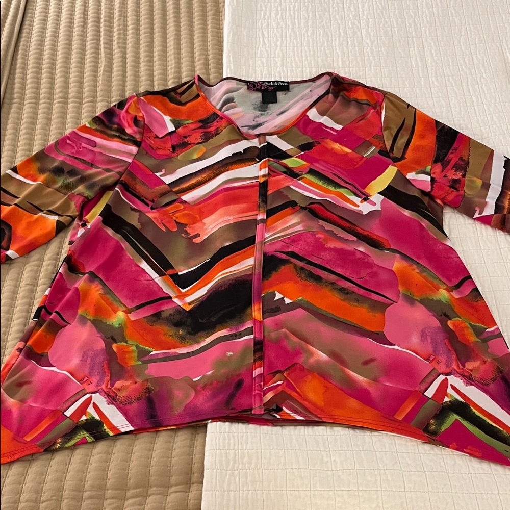 Peck & Peck Pink and Black Abstract Top